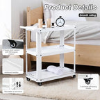 3 Tier Metal Utility Rolling Cart with Wheels, White in White, alternate view 5