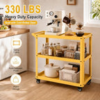 3 Tier Metal Utility Rolling Cart with Wheels, Yellow, alternate view 3