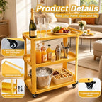 3 Tier Metal Utility Rolling Cart with Wheels, Yellow, alternate view 4