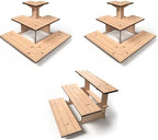 3-Tier Natural Wooden Display Stand Bundle for Vendors, Craft Fairs, Markets, Retail in brown