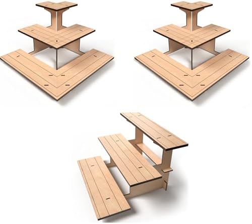 3-Tier Natural Wooden Display Stand Bundle for Vendors, Craft Fairs, Markets, Retail in brown