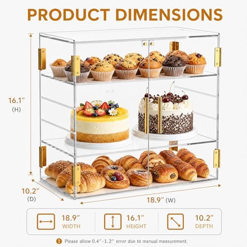 3-Tier Pastry Display Case, Countertop Bakery Display Case in 3Tier-18.9′′L x 10.2′′W x 16.1′′H in Transparent, alternate