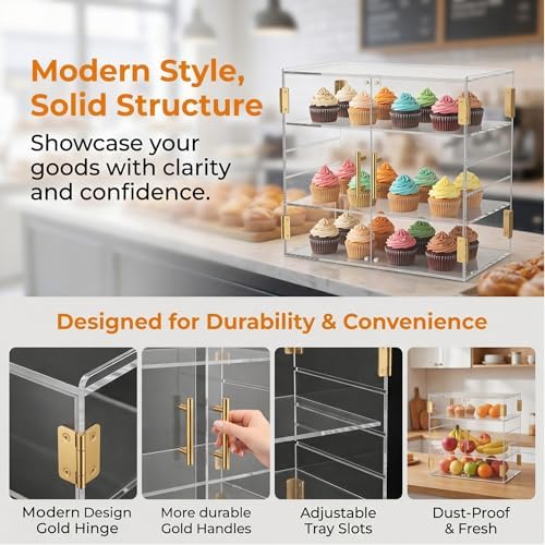3-Tier Pastry Display Case, Countertop Bakery Display Case in 3Tier-18.9′′L x 10.2′′W x 16.1′′H in Transparent, alternate