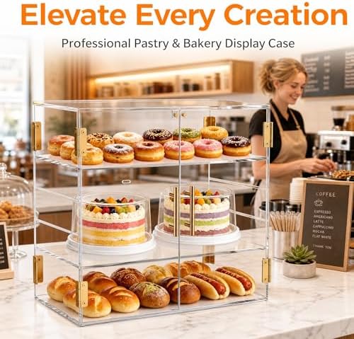 3-Tier Pastry Display Case, Countertop Bakery Display Case in 3Tier-18.9′′L x 10.2′′W x 16.1′′H in Transparent, alternate
