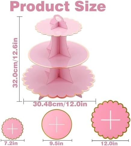 3 Tier Pink Cupcake Stand, Cupcake Stand Cardboard - Easy to Assemble& Reusable(Bronzing Pink) in Bronzing Pink, alternate
