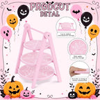 3 Tier Pink Spiderweb Serving Tray, 12"/10"/8" Halloween Wooden Plates with 15" Collapsible Ladder Stand, alternate view 4