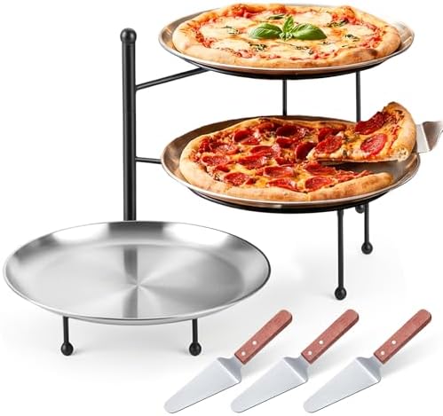 3-Tier Pizza Stand for Party, Black Metal Pizza Rack (10.2" H) in 1pc