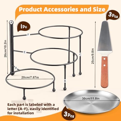 3-Tier Pizza Stand for Party, Black Metal Pizza Rack (10.2" H) in 1pc, alternate view 2