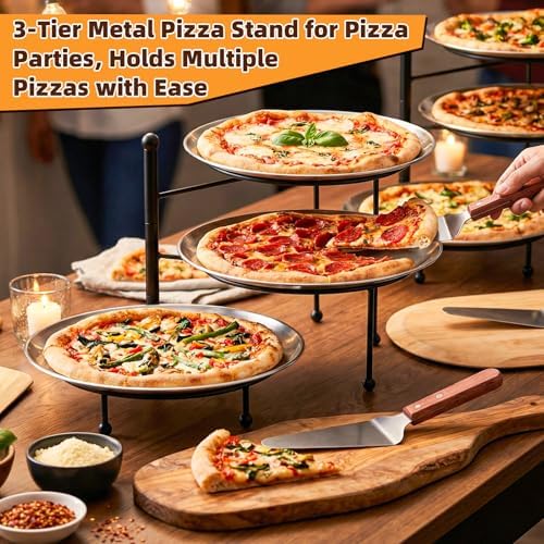 3-Tier Pizza Stand for Party, Black Metal Pizza Rack (10.2" H) in 1pc, alternate view 4
