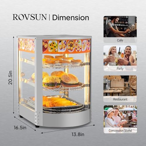 3-Tier Pizza Warmer Countertop, Commerical Food Warmer Display in Silver, alternate view 3