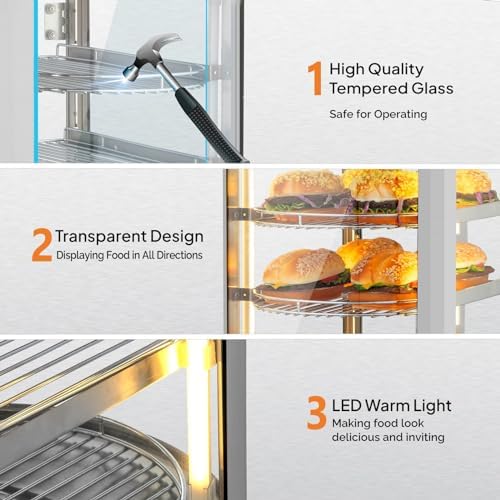 3-Tier Pizza Warmer Countertop, Commerical Food Warmer Display in Silver, alternate view 5