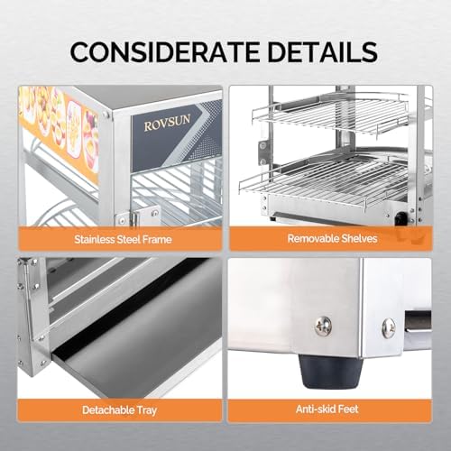 3-Tier Pizza Warmer Countertop, Commerical Food Warmer Display in Silver, alternate view 6