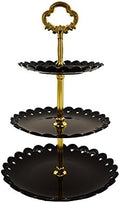 3-Tier Plastic Cake Stand Dessert Stand Cupcake Stand Tea Party Serving Platter Black Gold in Black