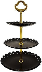 3-Tier Plastic Cake Stand Dessert Stand Cupcake Stand Tea Party Serving Platter Black Gold in Black