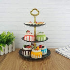 3-Tier Plastic Cake Stand Dessert Stand Cupcake Stand Tea Party Serving Platter Black Gold in Black, alternate view 2