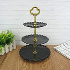 3-Tier Plastic Cake Stand Dessert Stand Cupcake Stand Tea Party Serving Platter Black Gold in Black, alternate view 4