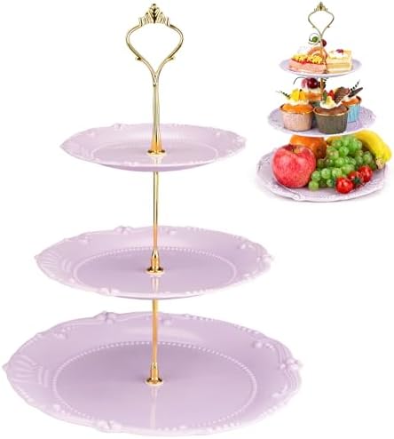 3 Tier Plastic Cake Stand Tiered Serving Embossed Stand Reusable Food Serving Platter Dessert Cupcake Holder for