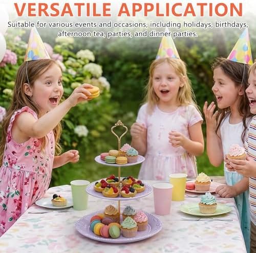 3 Tier Plastic Cake Stand Tiered Serving Embossed Stand Reusable Food Serving Platter Dessert Cupcake Holder for, alternate