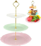 3 Tier Plastic Cake Stand Tiered Serving Embossed Stand Reusable Food Serving Platter Dessert Cupcake Holder for