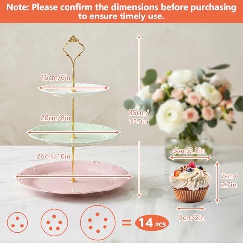 3 Tier Plastic Cake Stand Tiered Serving Embossed Stand Reusable Food Serving Platter Dessert Cupcake Holder for, alternate