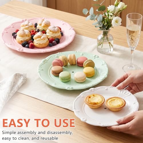 3 Tier Plastic Cake Stand Tiered Serving Embossed Stand Reusable Food Serving Platter Dessert Cupcake Holder for, alternate