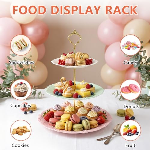 3 Tier Plastic Cake Stand Tiered Serving Embossed Stand Reusable Food Serving Platter Dessert Cupcake Holder for, alternate