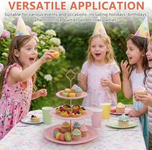 3 Tier Plastic Cake Stand Tiered Serving Embossed Stand Reusable Food Serving Platter Dessert Cupcake Holder for, alternate