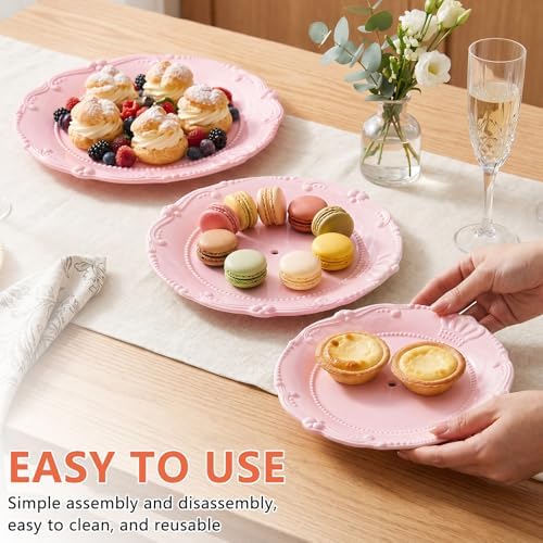 3 Tier Plastic Cake Stand Tiered Serving Embossed Stand Reusable Food Serving Platter Dessert Cupcake Holder for, alternate