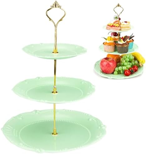 3 Tier Plastic Cake Stand Tiered Serving Embossed Stand Reusable Food Serving Platter Dessert Cupcake Holder for