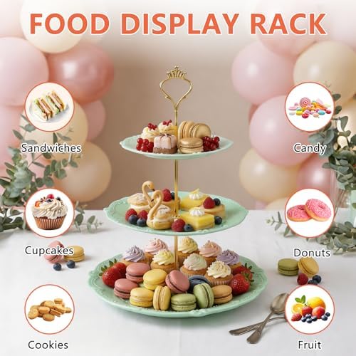 3 Tier Plastic Cake Stand Tiered Serving Embossed Stand Reusable Food Serving Platter Dessert Cupcake Holder for, alternate