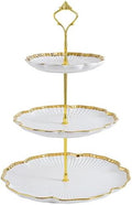 3 Tier Porcelain Serving Tray with Elegant Floral Gold Trim Embossed in 10.2 Inch (3 Tier)