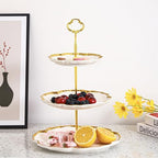 3 Tier Porcelain Serving Tray with Elegant Floral Gold Trim Embossed in 10.2 Inch (3 Tier), alternate view 2