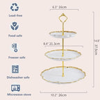 3 Tier Porcelain Serving Tray with Elegant Floral Gold Trim Embossed in 10.2 Inch (3 Tier), alternate view 3