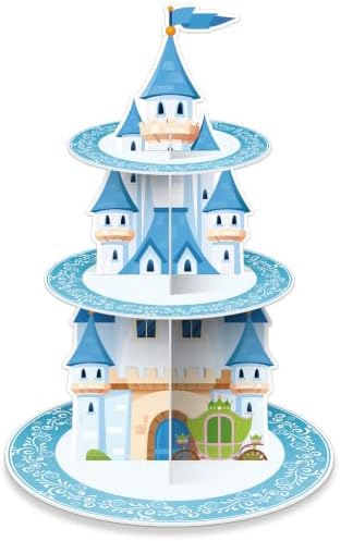 3 Tier Princess Birthday Cupcake Stand Fairytale Castle Decoration in blue