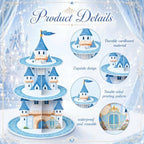 3 Tier Princess Birthday Cupcake Stand Fairytale Castle Decoration in blue, alternate view 3
