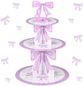 3 Tier Purple Bow Cake Stand Bow Birthday Party Decorations Cake Stand Purple Dessert Tower for Wedding Garden