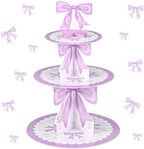 3 Tier Purple Bow Cake Stand Bow Birthday Party Decorations Cake Stand Purple Dessert Tower for Wedding Garden