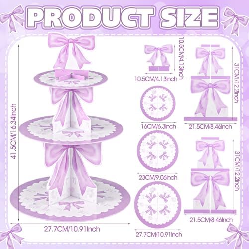 3 Tier Purple Bow Cake Stand Bow Birthday Party Decorations Cake Stand Purple Dessert Tower for Wedding Garden, alternate