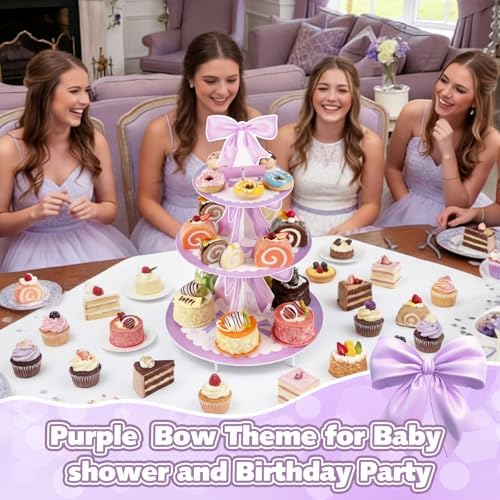 3 Tier Purple Bow Cake Stand Bow Birthday Party Decorations Cake Stand Purple Dessert Tower for Wedding Garden, alternate
