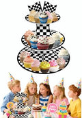3 Tier Race Car Checkered Cupcake Stand, - Easy to Assemble& Reusable(Car) in Car