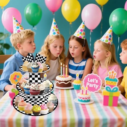 3 Tier Race Car Checkered Cupcake Stand, - Easy to Assemble& Reusable(Car) in Car, alternate view 2