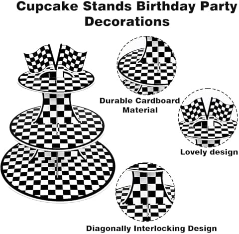 3 Tier Race Car Checkered Cupcake Stand, - Easy to Assemble& Reusable(Car) in Car, alternate view 4