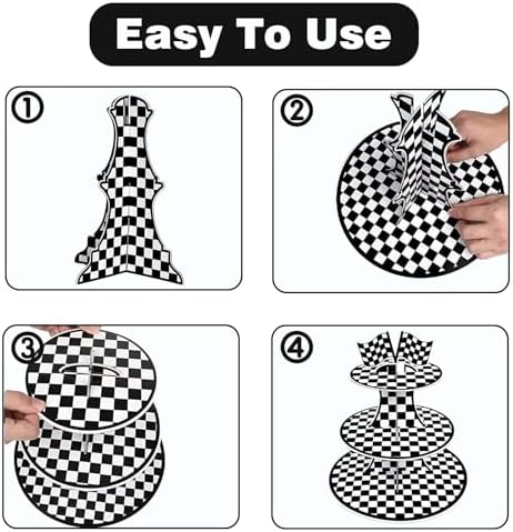 3 Tier Race Car Checkered Cupcake Stand, - Easy to Assemble& Reusable(Car) in Car, alternate view 5