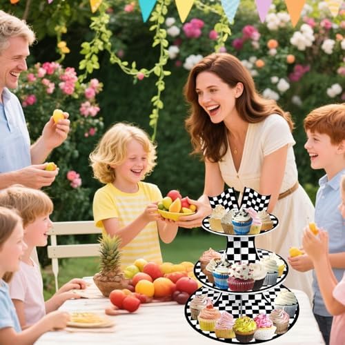 3 Tier Race Car Checkered Cupcake Stand, - Easy to Assemble& Reusable(Car) in Car, alternate view 7