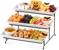 3 Tier Rectangular Serving Tray 14 Inch Serving Platters and Stand in Black