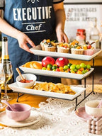 3 Tier Rectangular Serving Tray 14 Inch Serving Platters and Stand in Black, alternate view 2