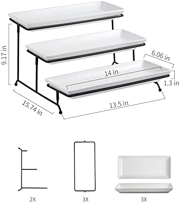 3 Tier Rectangular Serving Tray 14 Inch Serving Platters and Stand in Black, alternate view 3