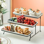 3 Tier Rectangular Serving Tray 14 Inch Serving Platters and Stand in Black, alternate view 4