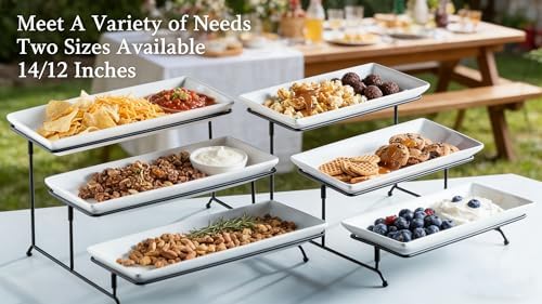 3 Tier Rectangular Serving Tray 14 Inch Serving Platters and Stand in Black, alternate view 5