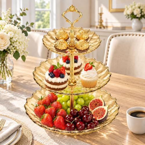 3 Tier Removable Acrylic Cupcake Stand, Dessert Display Tower for Party, Gold in Gold